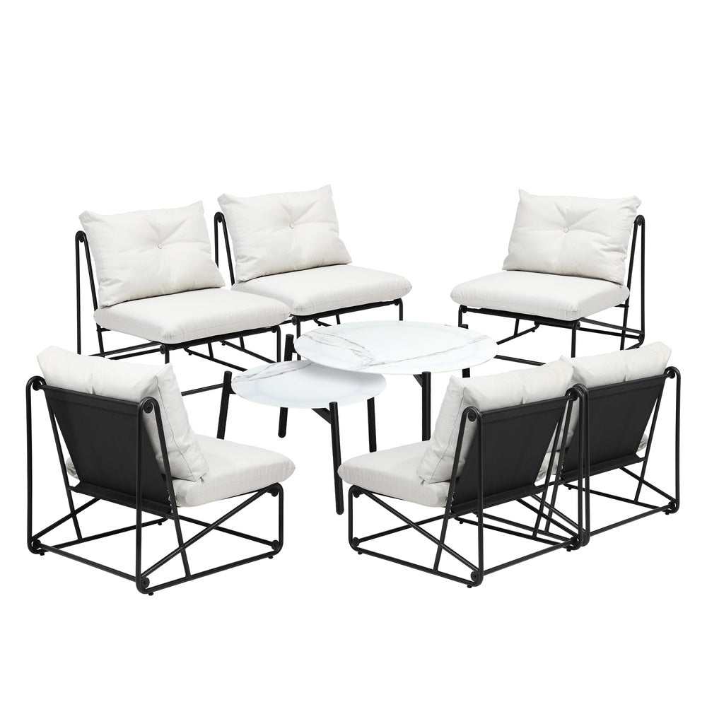 Livsip 8PCS Outdoor Sofa Set 2-in-1 Coffee Table with Chairs Beige