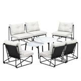 Livsip 8PCS Outdoor Sofa Set 2-in-1 Coffee Table with Chairs Beige - Front View