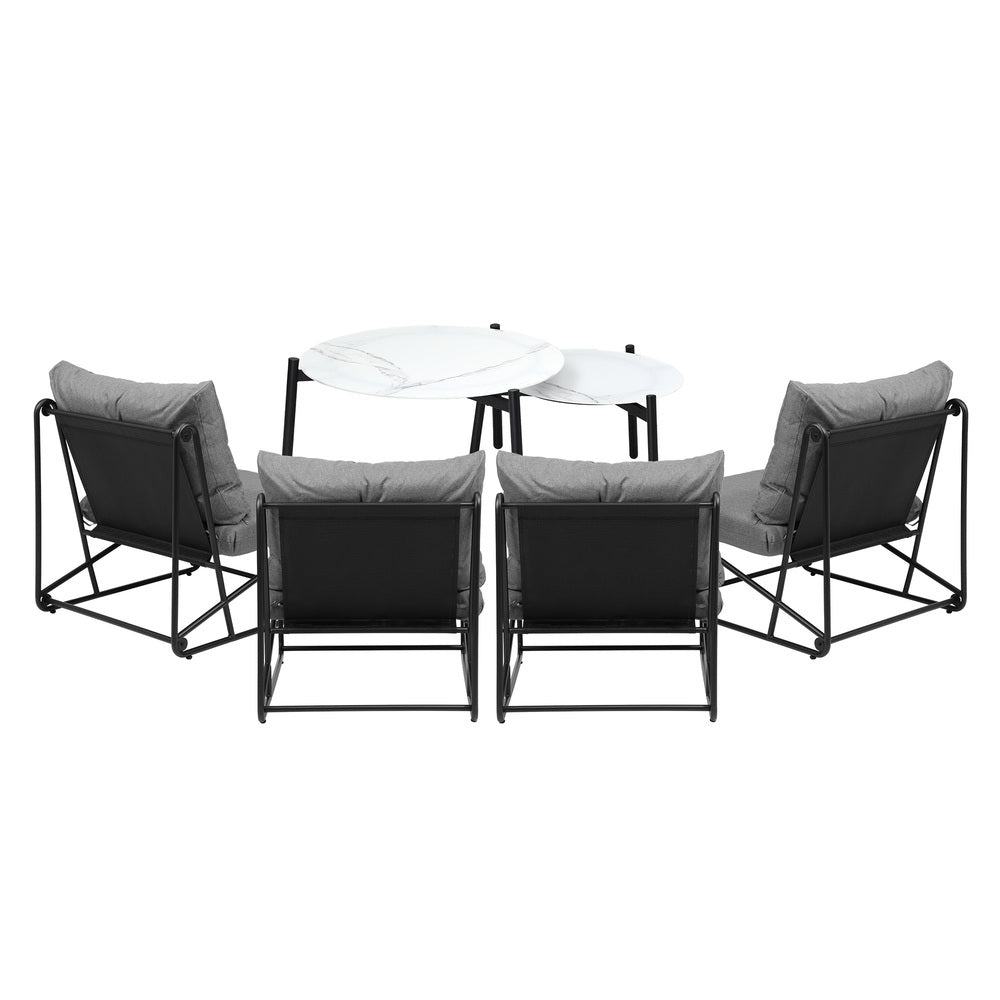 Livsip 6PCS Outdoor Sofa Set Nesting Coffee Table with Chairs Grey