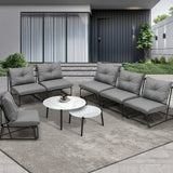 Livsip 8PCS Outdoor Sofa Set 2-in-1 Coffee Table with Chairs Grey - Extra Image