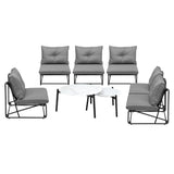 Livsip 8PCS Outdoor Sofa Set 2-in-1 Coffee Table with Chairs Grey - Close-Up Angle