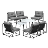 Livsip 8PCS Outdoor Sofa Set 2-in-1 Coffee Table with Chairs Grey