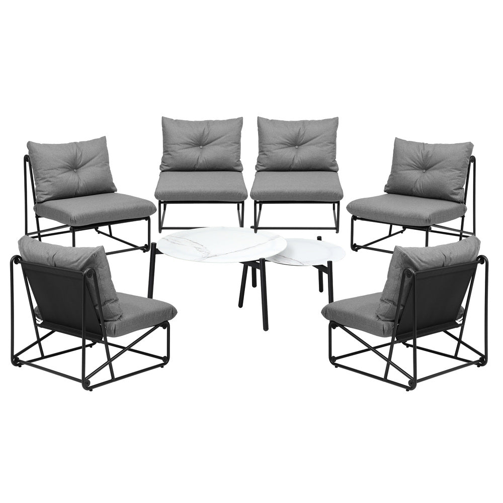 Livsip 8PCS Outdoor Sofa Set 2-in-1 Coffee Table with Chairs Grey