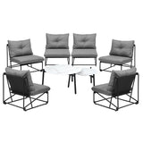 Livsip 8PCS Outdoor Sofa Set 2-in-1 Coffee Table with Chairs Grey - Side View