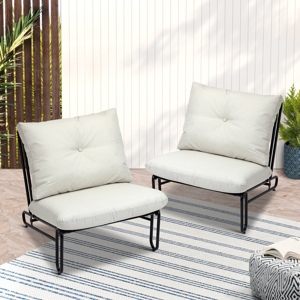 Livsip 2PC Outdoor Lounge Chairs Patio Sofa with Cushions Beige