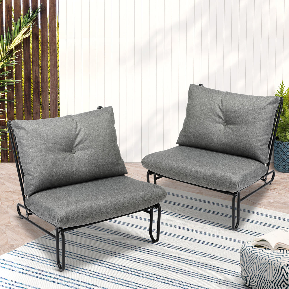 Livsip 2PC Outdoor Lounge Chairs Patio Sofa with Cushions Grey