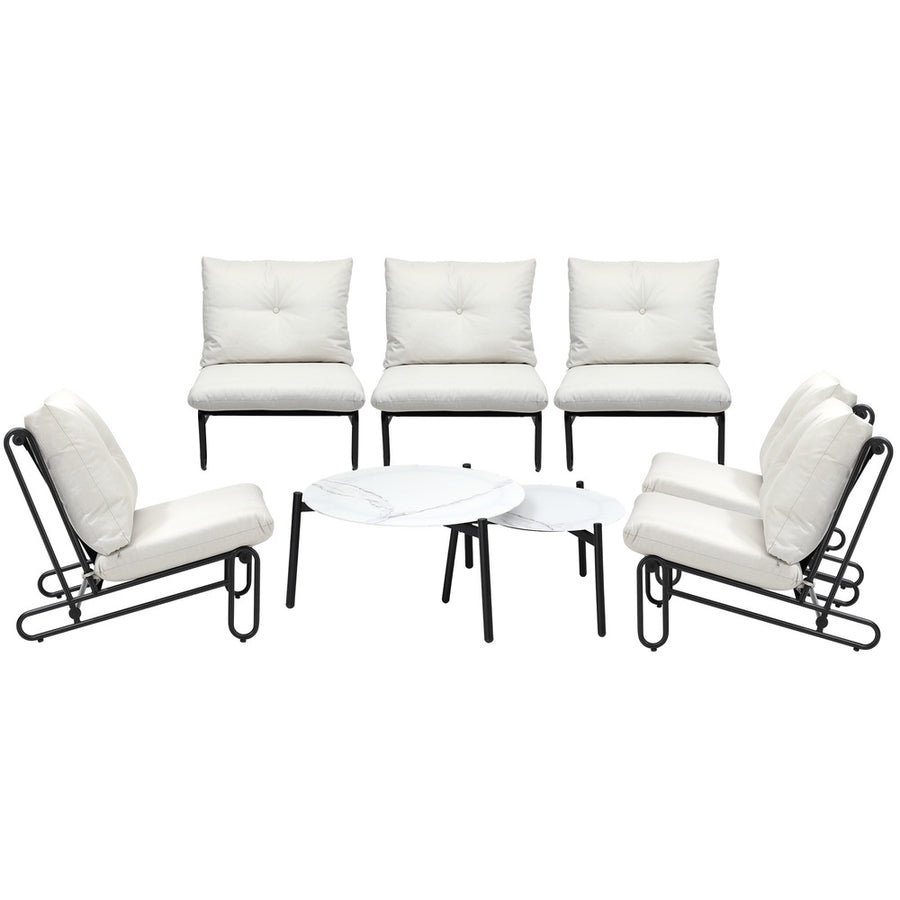 Livsip 8PCS Outdoor Sofa Set Nesting Coffee Table with Chairs Beige