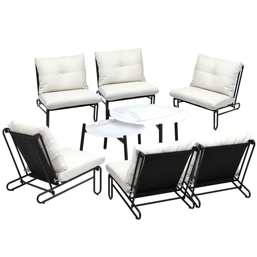 Livsip 8PCS Outdoor Sofa Set Nesting Coffee Table with Chairs Beige