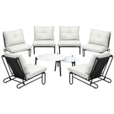 Livsip 8PCS Outdoor Sofa Set Nesting Coffee Table with Chairs Beige - Front View