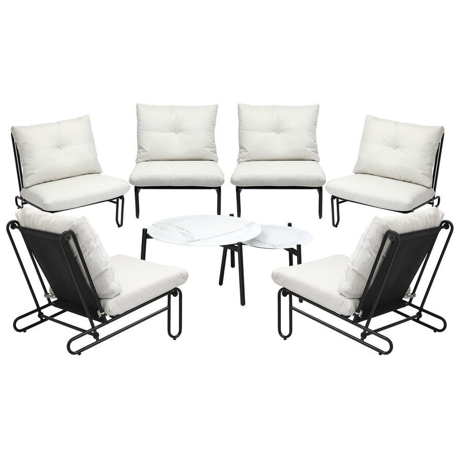 Livsip 8PCS Outdoor Sofa Set Nesting Coffee Table with Chairs Beige