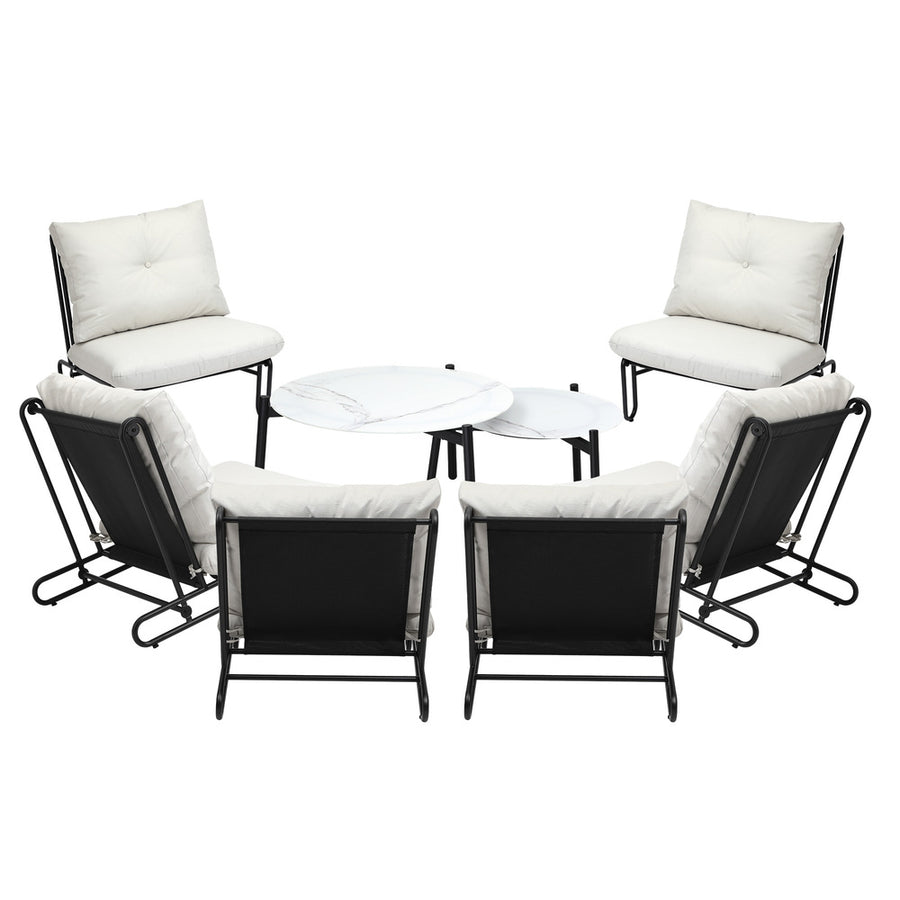 Livsip 8PCS Outdoor Sofa Set Nesting Coffee Table with Chairs Beige