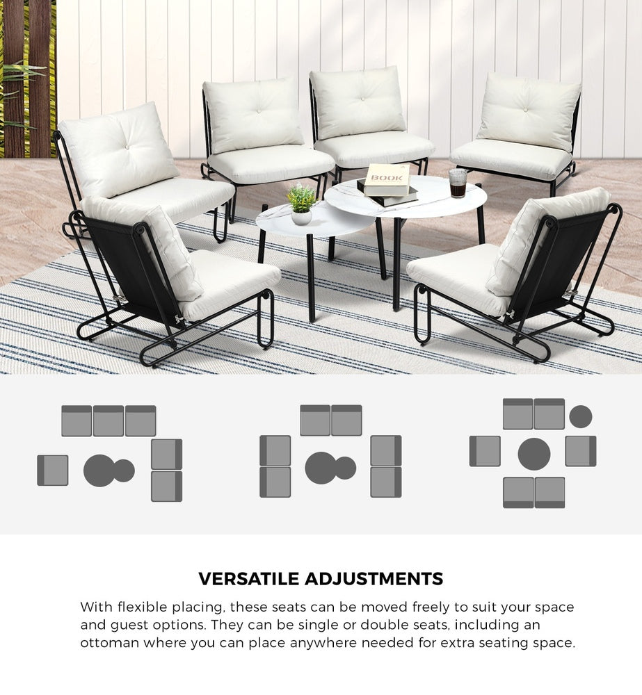 Livsip 8PCS Outdoor Sofa Set Nesting Coffee Table with Chairs Beige
