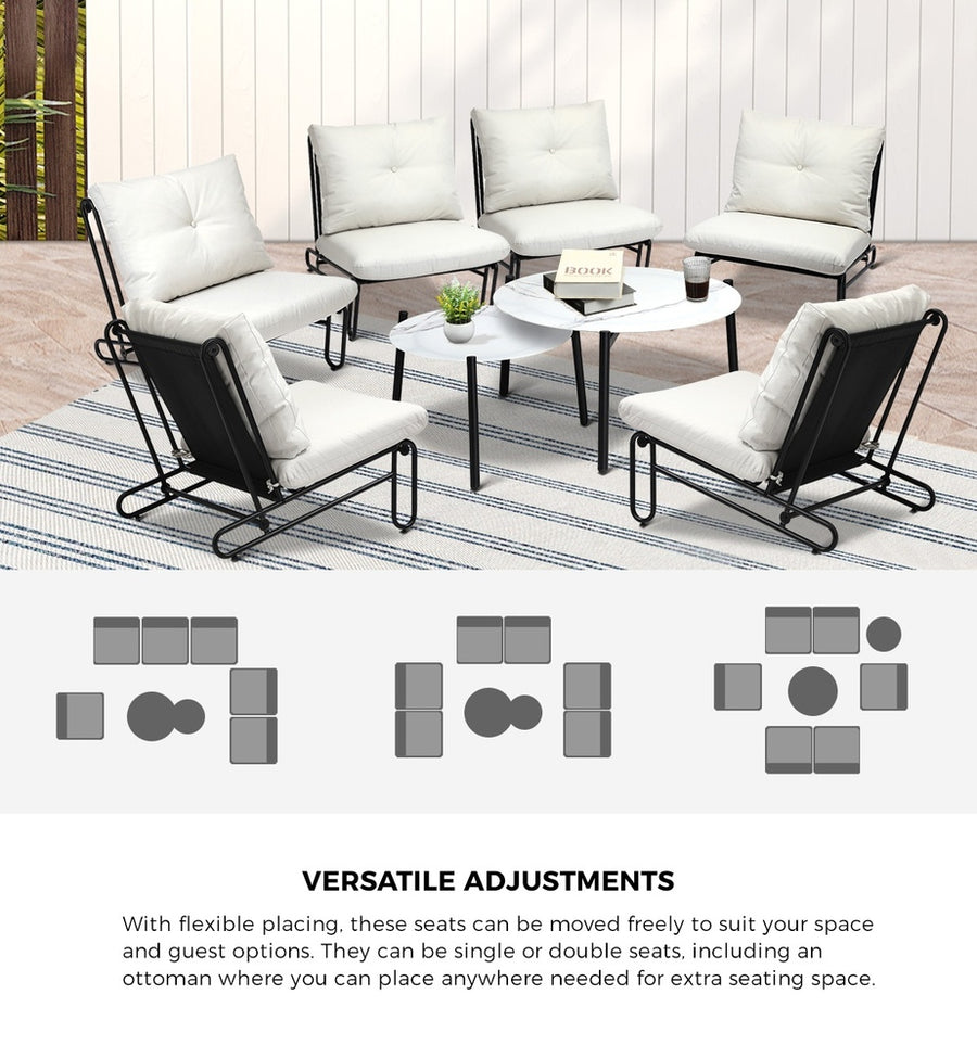 Livsip 8PCS Outdoor Sofa Set Nesting Coffee Table with Chairs Beige