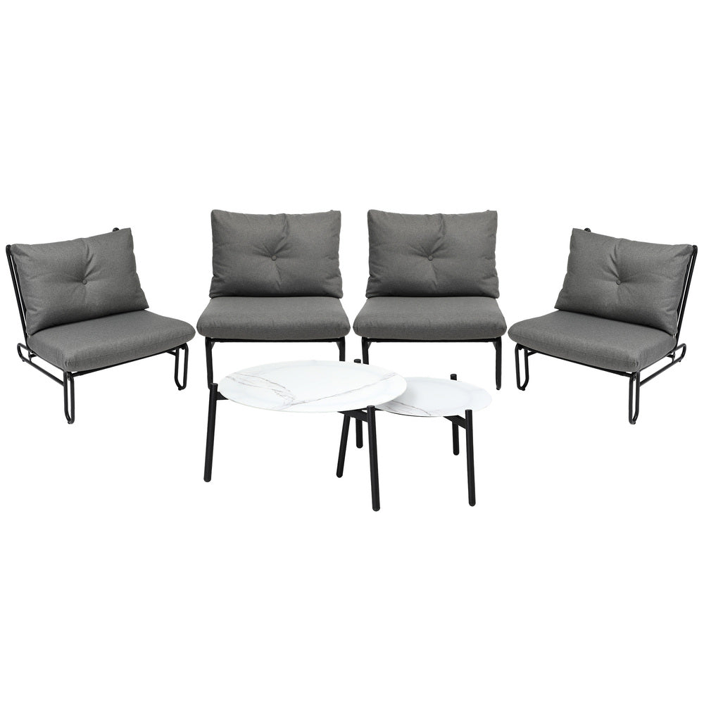 Livsip 6PCS Outdoor Sofa Set 2-in-1 Coffee Table with Chairs Grey