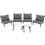 Livsip 6PCS Outdoor Sofa Set 2-in-1 Coffee Table with Chairs Grey - 45-Degree Angle
