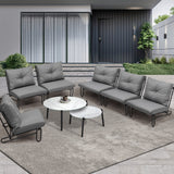 Livsip 8PCS Outdoor Sofa Set Nesting Coffee Table with Chairs Grey - Top-Down View