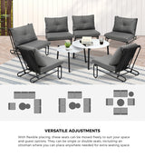 Livsip 8PCS Outdoor Sofa Set Nesting Coffee Table with Chairs Grey - Front View