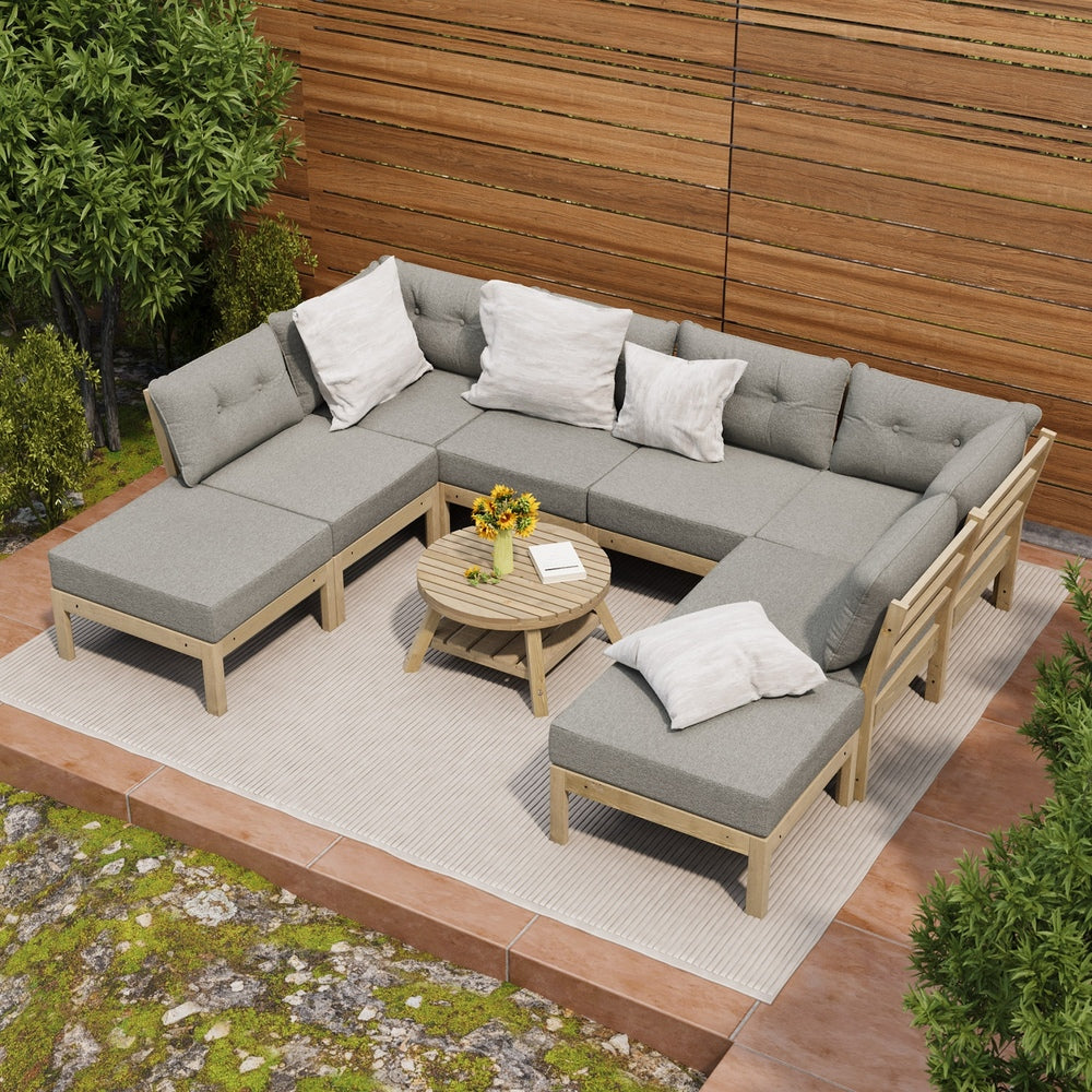 Livsip 9PCS Outdoor Sofa Set Lounge Setting Patio Furniture Beige
