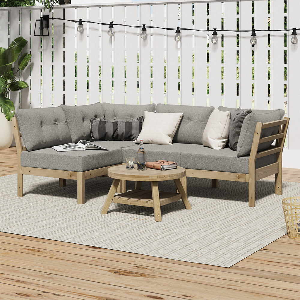 Livsip Outdoor Sofa Set 4 Seater Lounge 1 Coffee Table Beige