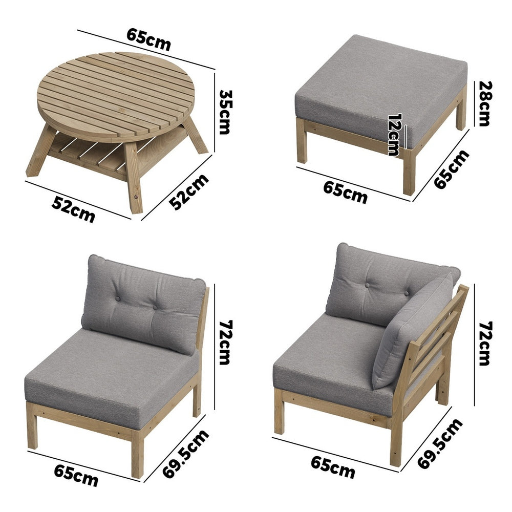 Livsip 7 Piece Outdoor Sofa Set 6-Seater Lounge Setting Grey