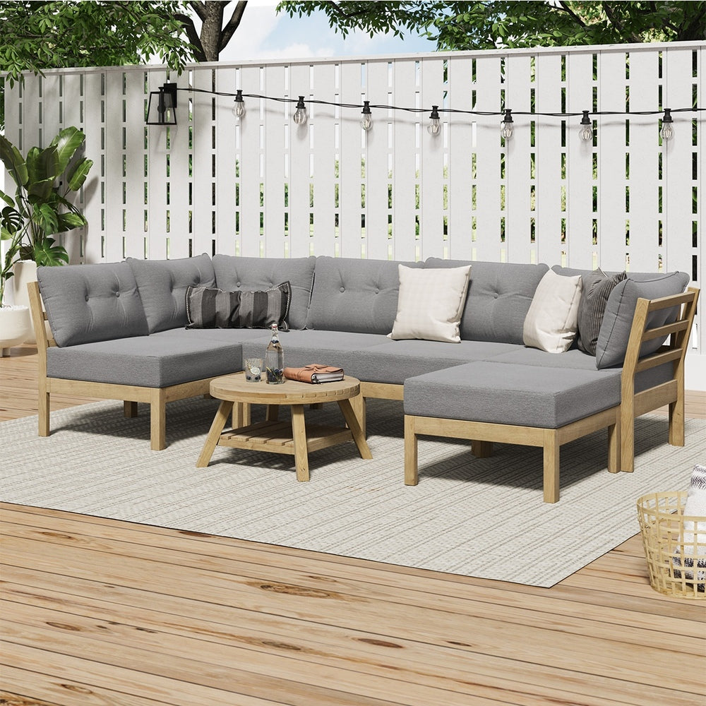 Livsip 7 Piece Outdoor Sofa Set 6-Seater Lounge Setting Grey