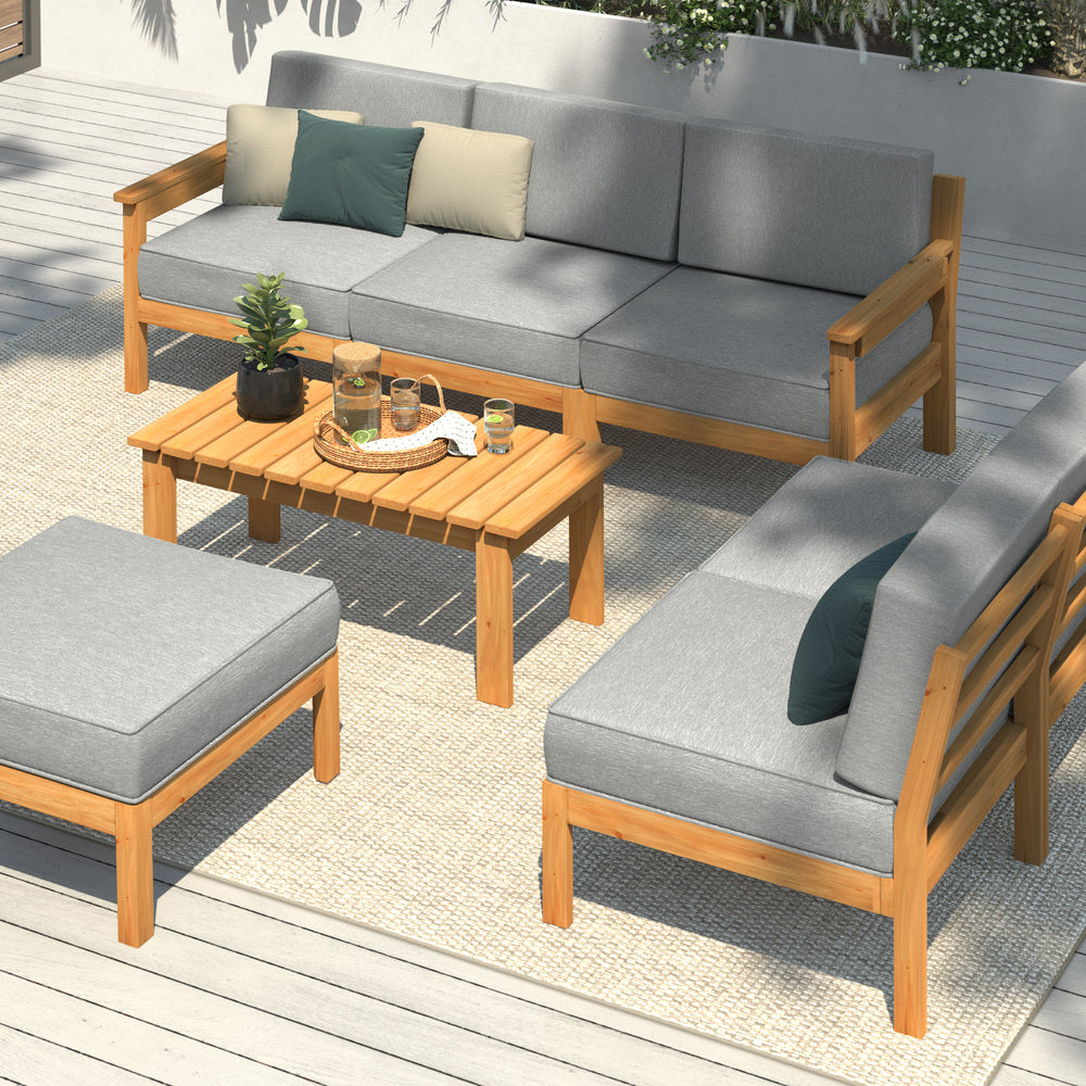 Livsip Outdoor Sofa Set Wooden Patio Set 7-Piece