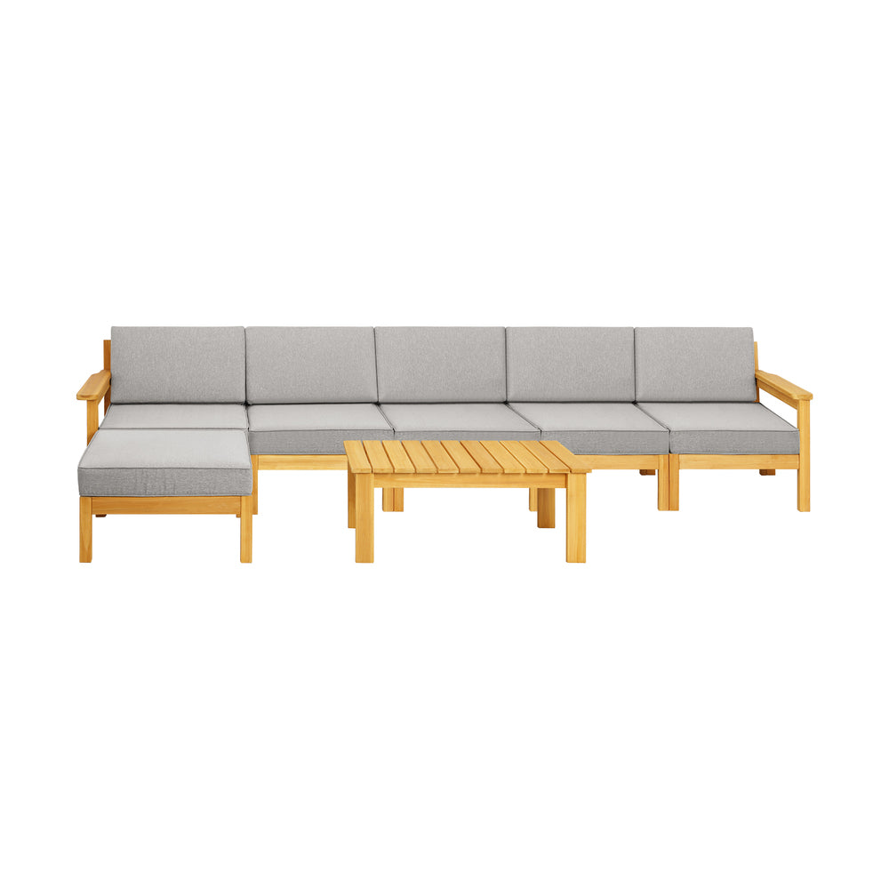 Livsip Outdoor Sofa Set Wooden Patio Set 7-Piece