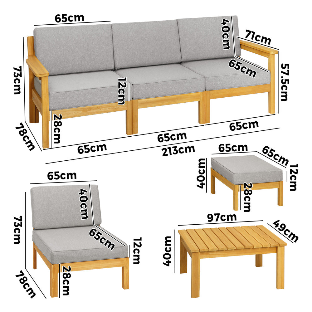 Livsip Outdoor Sofa Set Wooden Patio Set 7-Piece