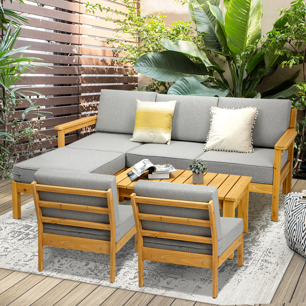 Livsip Outdoor Sofa Set Wooden Patio Set 7-Piece