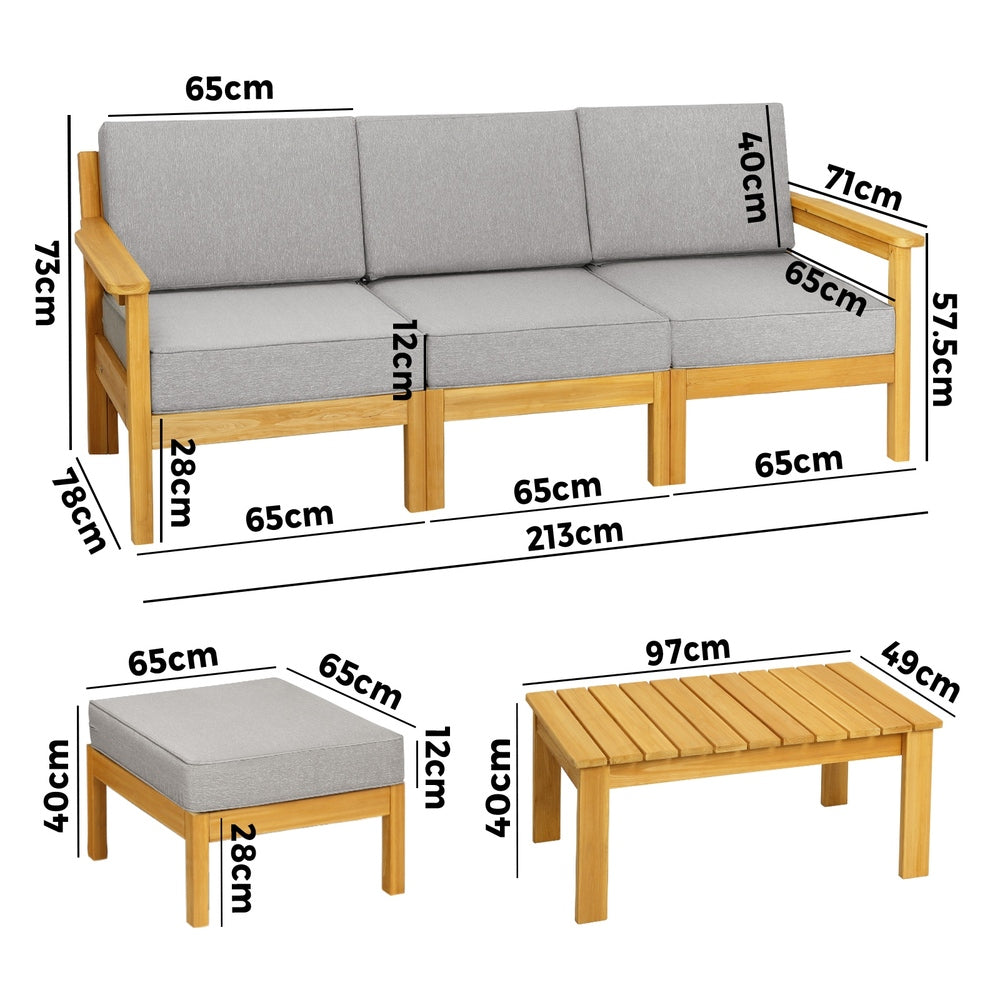 Livsip Outdoor Sofa Set Wooden Table Lounge 5Piece