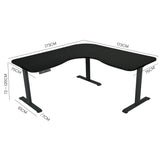 FORTIA Corner Standing Desk, 1730W x 1730W x 750D, 3 Motors, 120kg Load, Sit to Stand Up Electric Height Adjustable, Black/Black Frame - Rear View