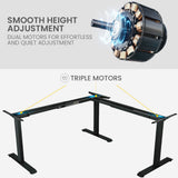 FORTIA Corner Standing Desk, 1730W x 1730W x 750D, 3 Motors, 120kg Load, Sit to Stand Up Electric Height Adjustable, Black/Black Frame - 45-Degree Angle