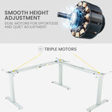 Fortia Corner Standing Desk, 1730W x 1730W x 750D, 3 Motors, 120kg Load, Sit to Stand Up Electric Height Adjustable, Black/White Frame - 45-Degree Angle