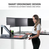 Fortia Corner Standing Desk, 1730W x 1730W x 750D, 3 Motors, 120kg Load, Sit to Stand Up Electric Height Adjustable, Black/White Frame - Front View