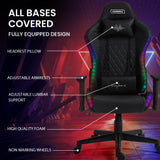 Overdrive Gaming Chair, with Bluetooth Speakers, RGB LED Lights, Reclining Game Armchair, Black - Front View