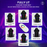 Overdrive Gaming Chair, with Bluetooth Speakers, RGB LED Lights, Reclining Game Armchair, Black - Side View