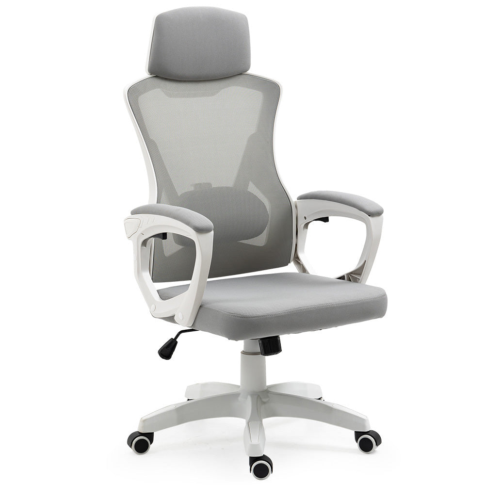 FORTIA Ergonomic Office Desk Chair, Height Adjustable Lumbar Support, Mesh Fabric, Headrest, White/Grey