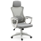 FORTIA Ergonomic Office Desk Chair, Height Adjustable Lumbar Support, Mesh Fabric, Headrest, White/Grey