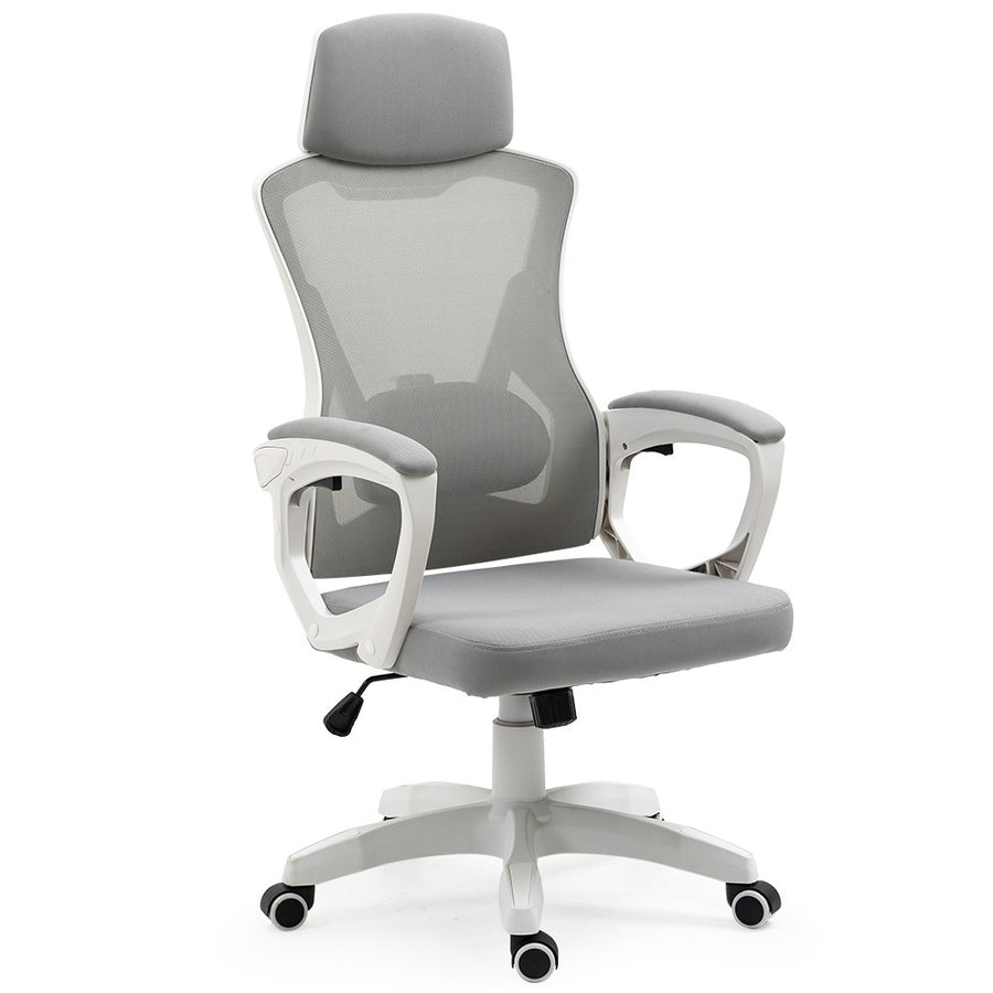 FORTIA Ergonomic Office Desk Chair, Height Adjustable Lumbar Support, Mesh Fabric, Headrest, White/Grey