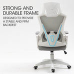 FORTIA Ergonomic Office Desk Chair, Height Adjustable Lumbar Support, Mesh Fabric, Headrest, White/Grey