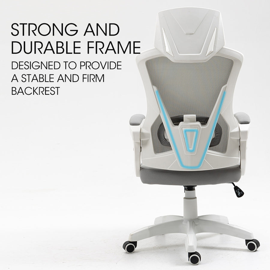 FORTIA Ergonomic Office Desk Chair, Height Adjustable Lumbar Support, Mesh Fabric, Headrest, White/Grey