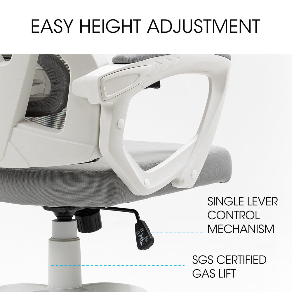FORTIA Ergonomic Office Desk Chair, Height Adjustable Lumbar Support, Mesh Fabric, Headrest, White/Grey