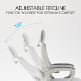FORTIA Ergonomic Office Desk Chair, Height Adjustable Lumbar Support, Mesh Fabric, Headrest, White/Grey