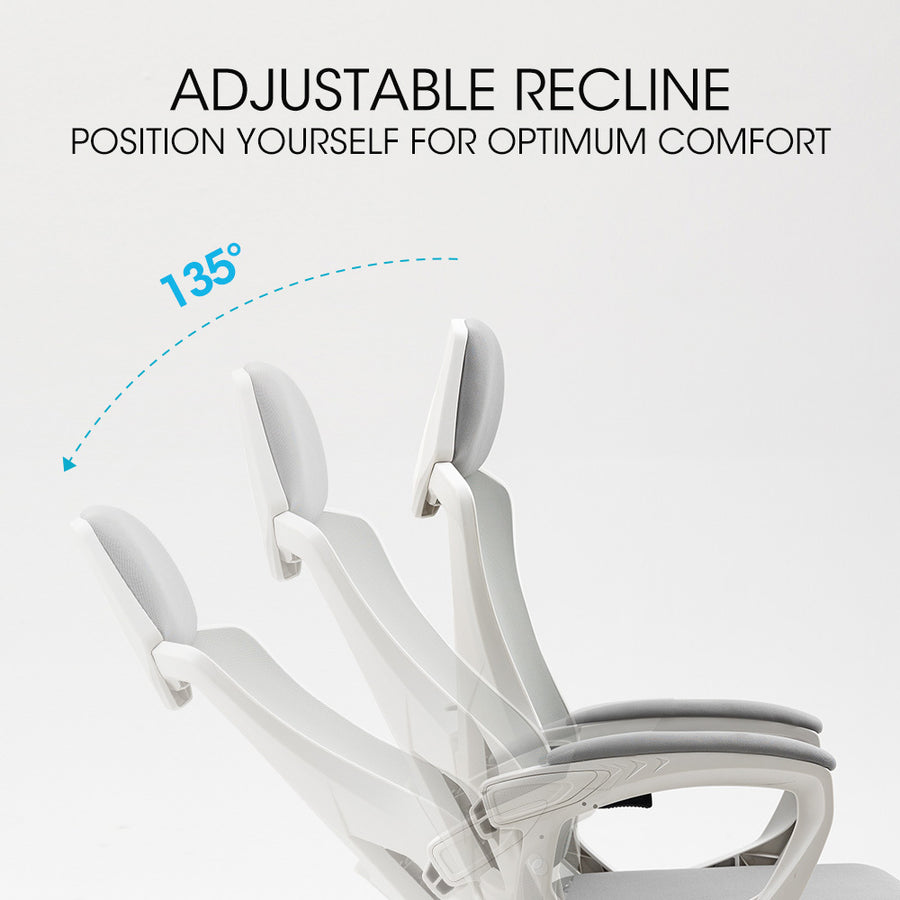 FORTIA Ergonomic Office Desk Chair, Height Adjustable Lumbar Support, Mesh Fabric, Headrest, White/Grey