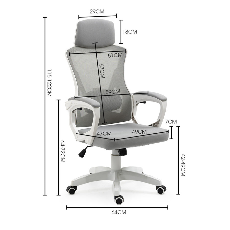 FORTIA Ergonomic Office Desk Chair, Height Adjustable Lumbar Support, Mesh Fabric, Headrest, White/Grey