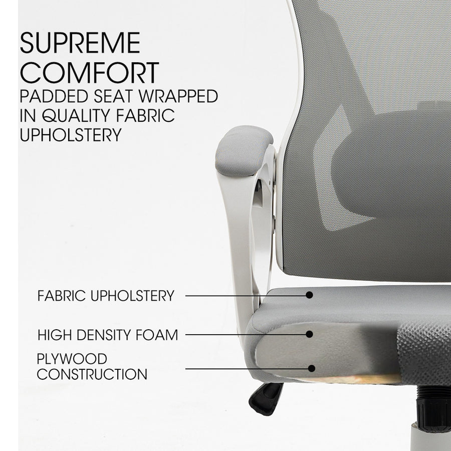 FORTIA Ergonomic Office Desk Chair, Height Adjustable Lumbar Support, Mesh Fabric, Headrest, White/Grey
