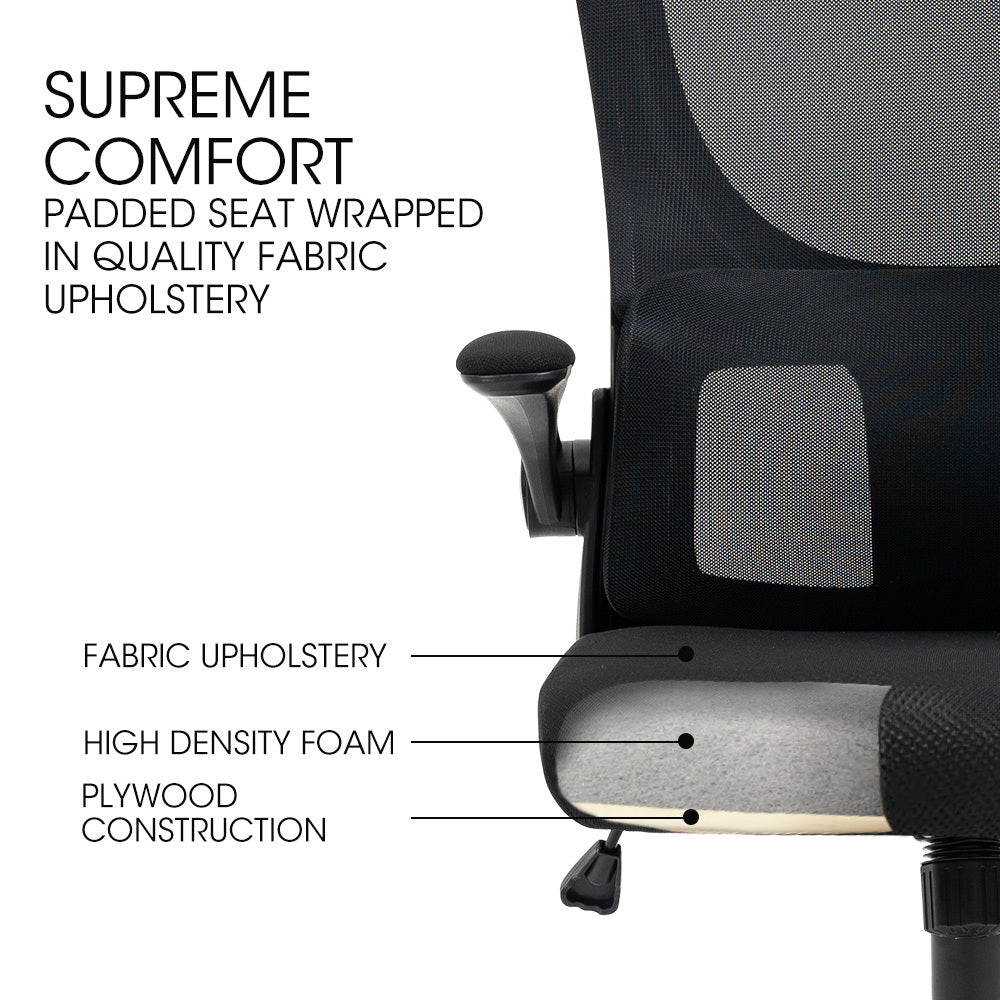 FORTIA Ergonomic Office Desk Chair, Lumbar Support, Mesh Fabric, Retractable Armrests, Black