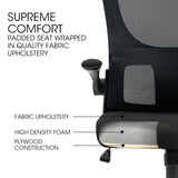 FORTIA Ergonomic Office Desk Chair, Lumbar Support, Mesh Fabric, Retractable Armrests, Black - Front View