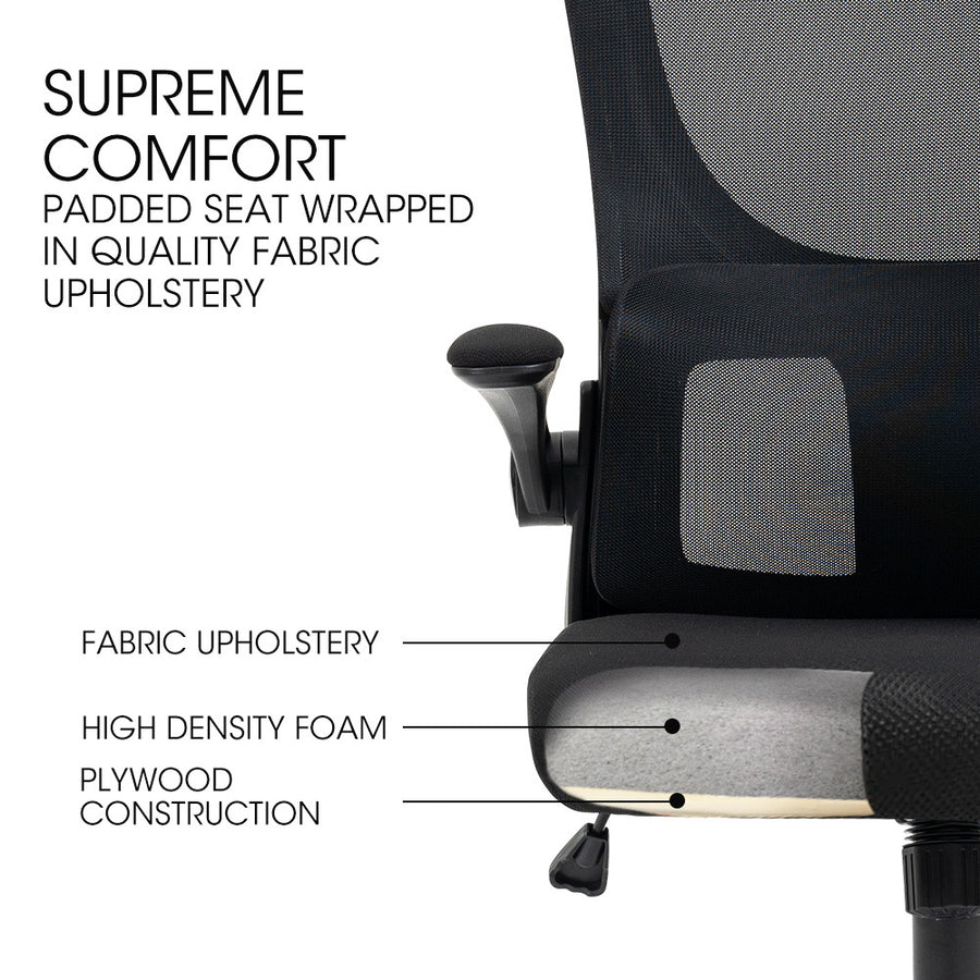 FORTIA Ergonomic Office Desk Chair, Lumbar Support, Mesh Fabric, Retractable Armrests, Black