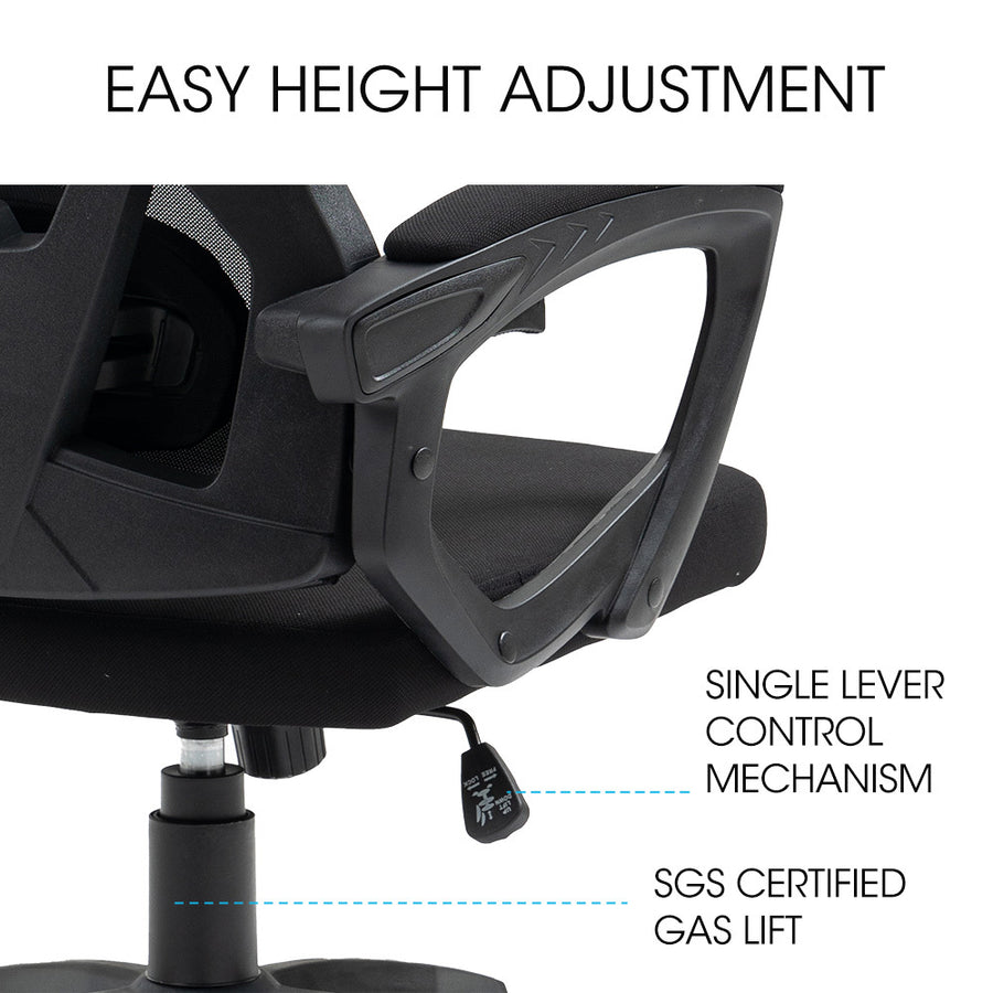FORTIA Ergonomic Office Desk Chair, Lumbar Support, Mesh Fabric, Retractable Armrests, Black